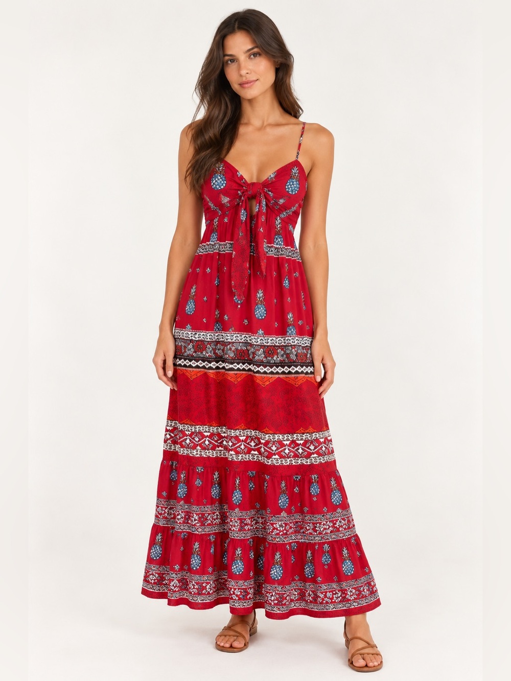 FARM Rio Mistic Red Pineapple Midi Dress Cutout